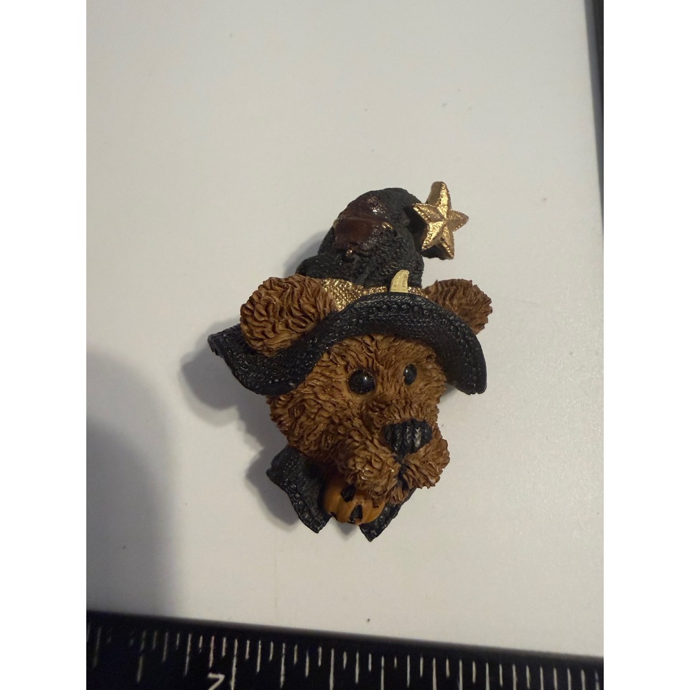 Teddy Bear Wizard Brooch Halloween Witch Hat Gold Star Resin Pin Brown Black